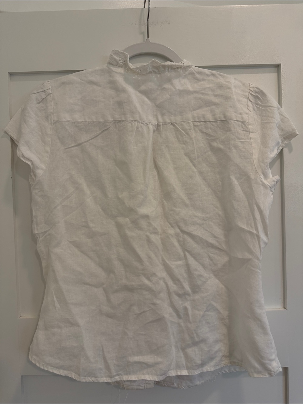 Richard Malcolm 100% Linen White Eyelet Trim Short Sleeve Blouse Women’s Large - Picture 4 of 4